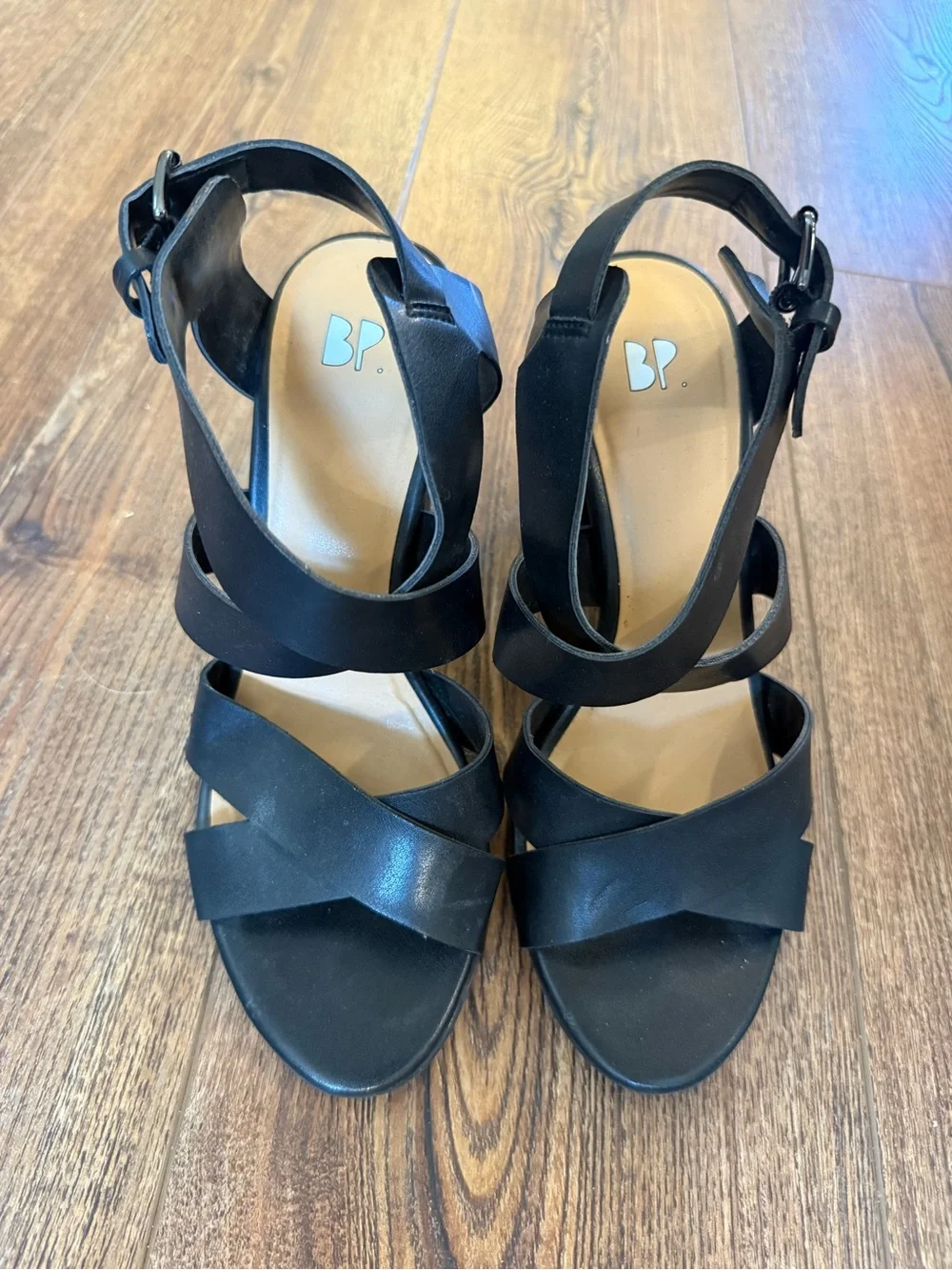 bp Black Crisscross Block Heel Sandals